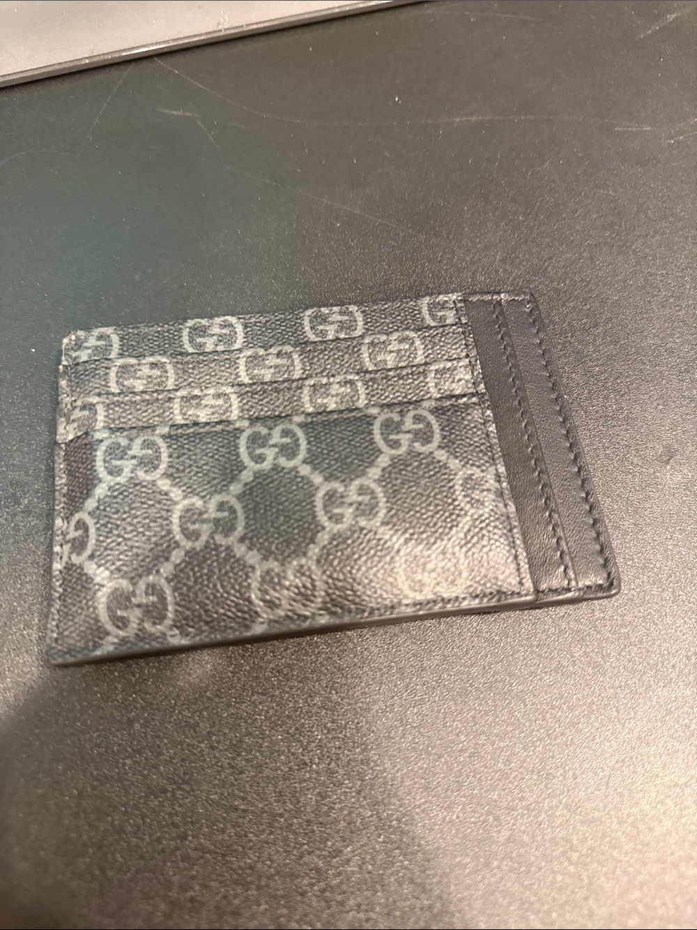 Gucci Black GG Supreme Card Case with Gray Monogram